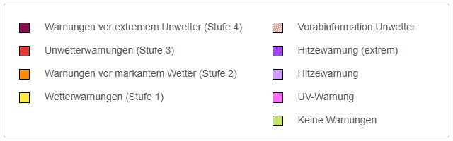 Legende zur Warnkarte des DWD
